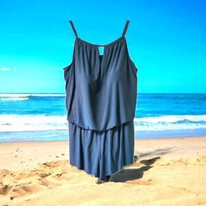 Aqua Green Women's Plus Size Black Swimsuit or Romper. Plus Size 22
